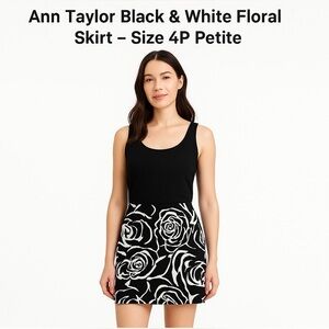 Ann Taylor Black & White Floral Skirt – Size 4P Petite